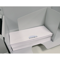 Large outfeed tray handles envelopes up to 9.75″ W x 15″ L