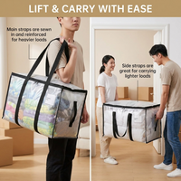 LiftEZ Heavy Duty Semi-Transparent Moving Bags, 23-Gallon Reusable Storage Totes with Reinforced Handles & #5 Metal Zippers, Water-Resistant, 75 lb Capacity, 4 Pack