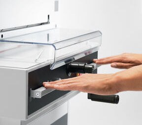 Patented EASY CUT blade activation bars ensure true, two-hand operation. The EASY CUT blade activation bars are located right on the front of the cutter.
