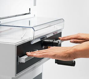 Patented EASY CUT blade activation bars ensure true, two-hand operation. The EASY CUT blade activation bars are located right on the front of the cutter.
