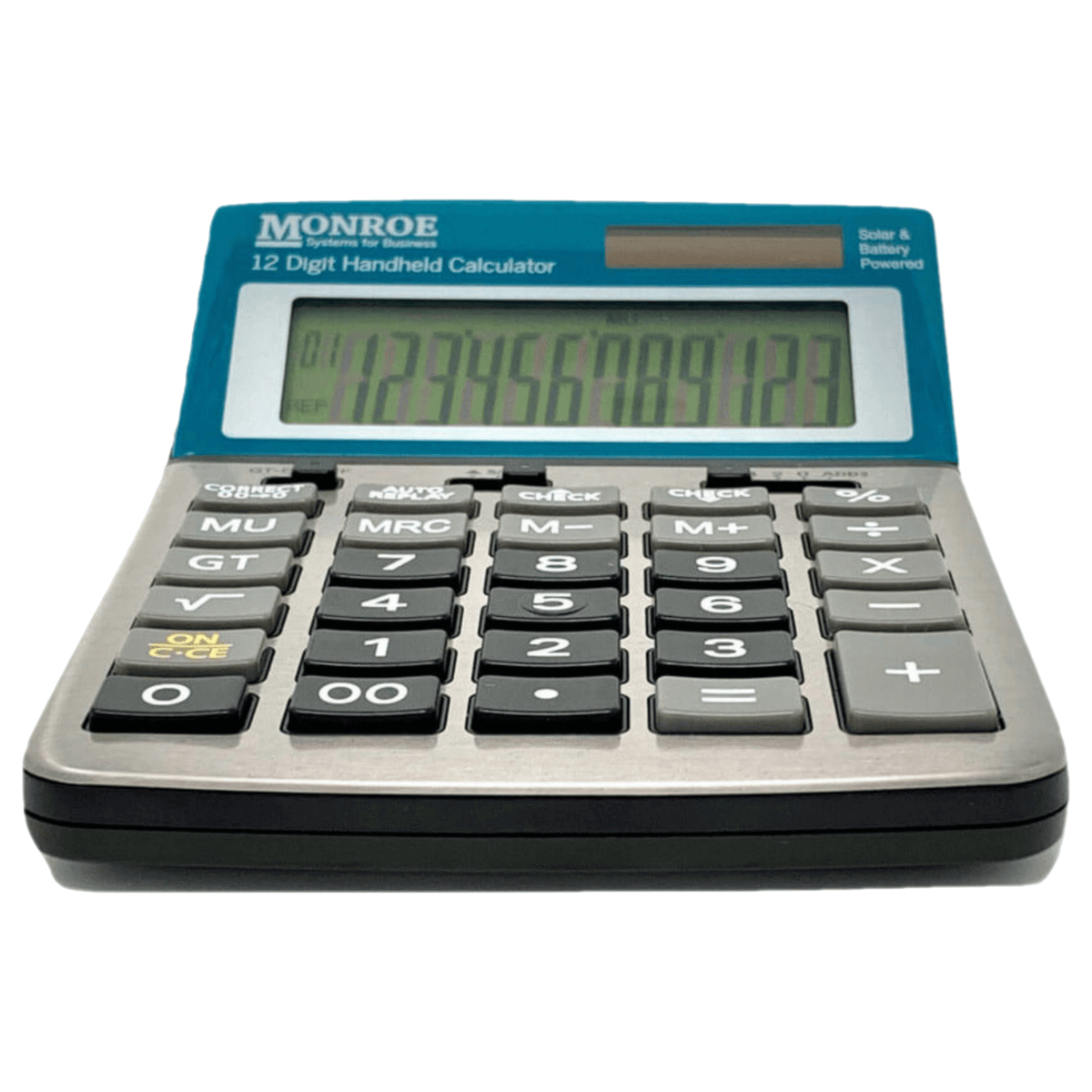 Monroe Handheld 12-Digit Calculator With Check And Correct Functionality (Blue Low)