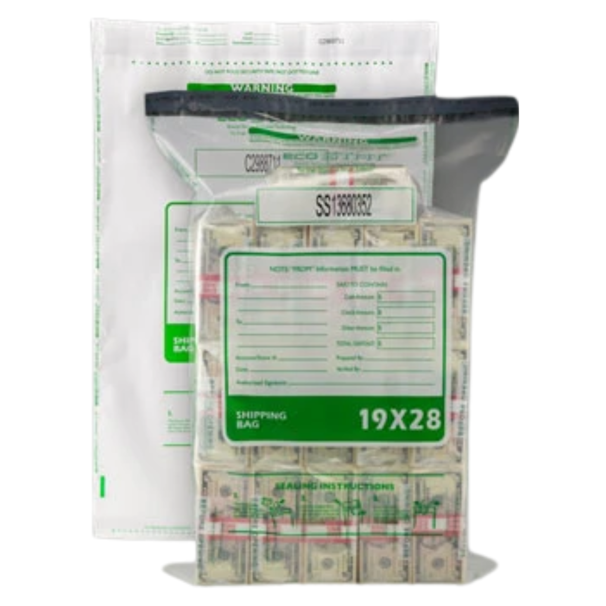 Novolex Shields SSD1928C Clear Tamper-Evident Currency Shipping Bags, 19" × 28" – 100 per Case