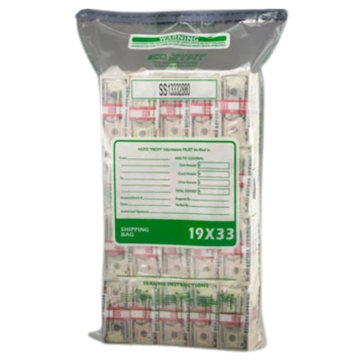 Novolex Shields SSD1933C Clear Tamper-Evident Currency Shipping Bags, 19" × 33" – 100 per Case
