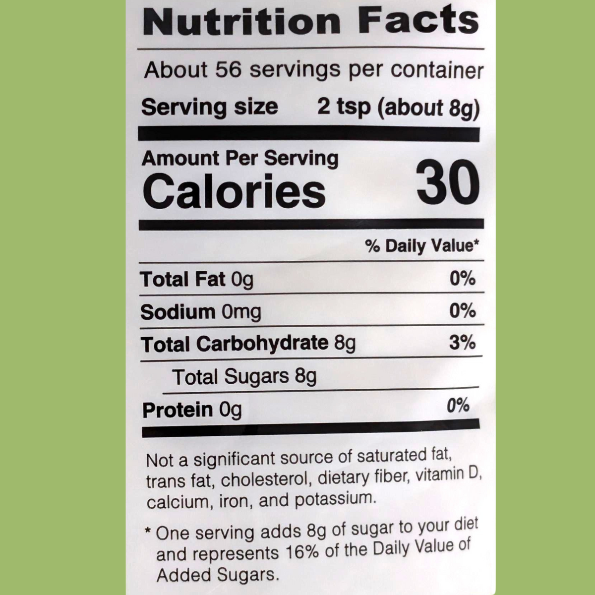 NuLife Low GI Sugar, 1 lb. Bag (Nutrition Facts)