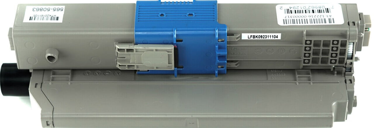 This is the back view of the Okidata 44469801 black replacement laserjet toner cartridge by NXT Premium toner