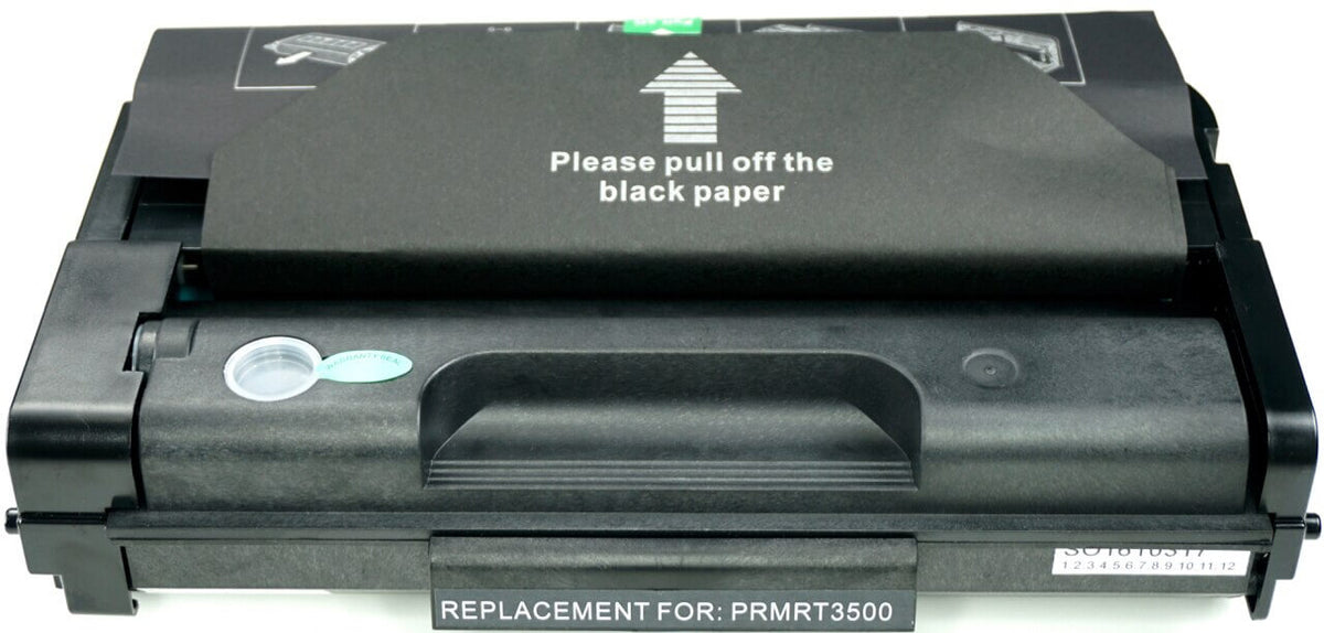 This is the front view of the Ricoh Aficio SP3500 black replacement laserjet toner cartridge by NXT Premium toner
