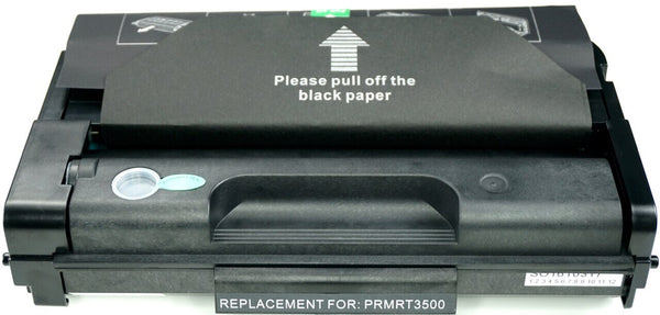 This is the front view of the Ricoh Aficio SP3500 black replacement laserjet toner cartridge by NXT Premium toner