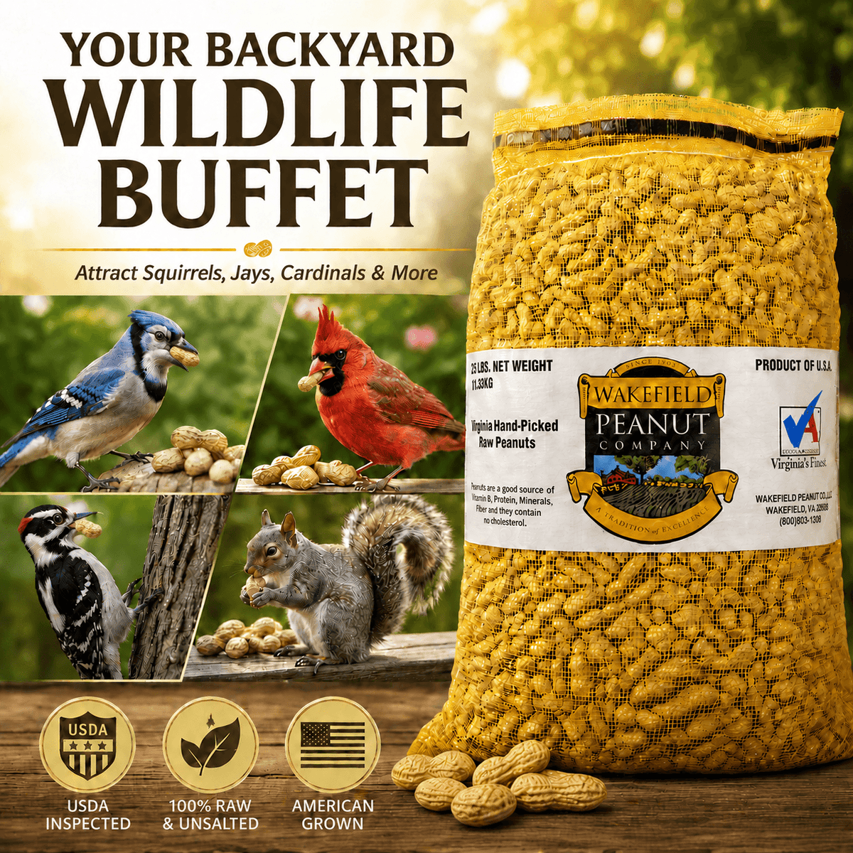 Wakefield Virginia Peanuts in-shell animal peanuts for blue jays, cardinals, squirrels, and deer