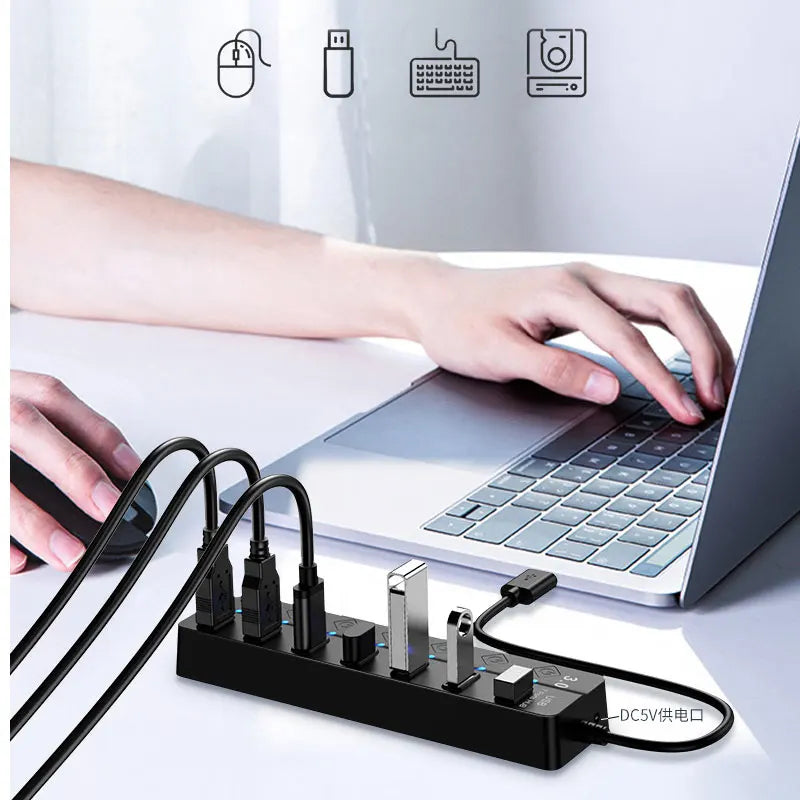 USB Hub with LED Indicators and Individual On Off Switches, 7 Port (Used)