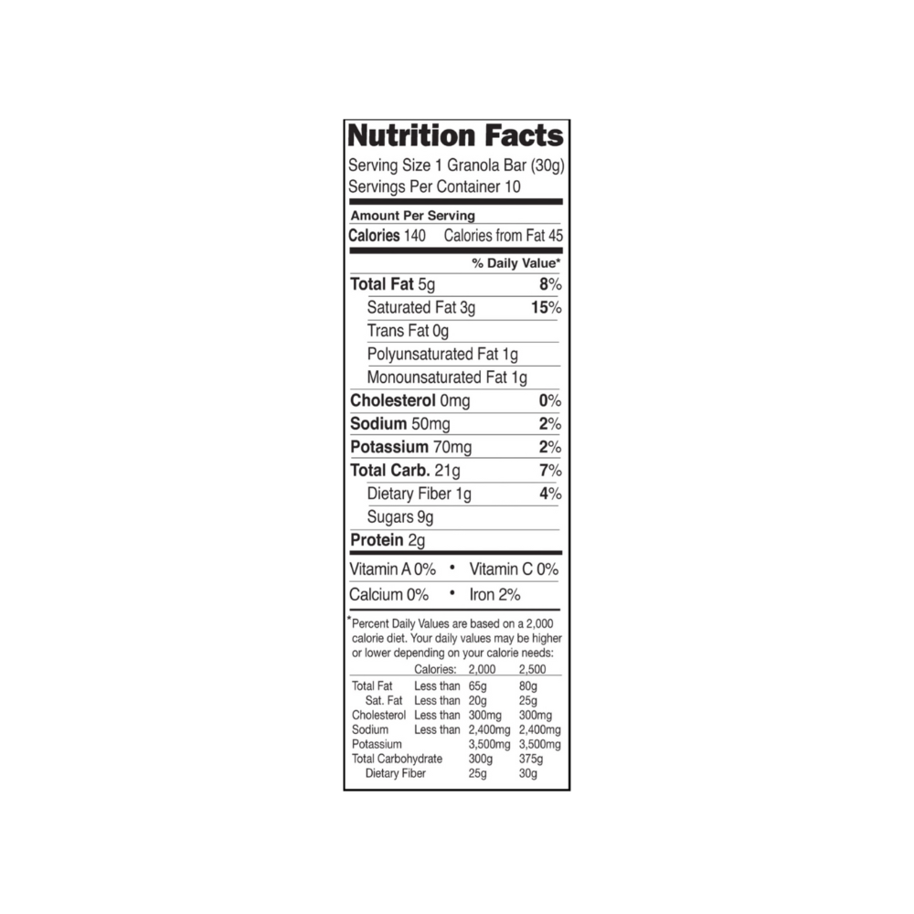 Sunbelt Bakery Chewy Chocolate Chip Chewy Granola Bars (Nutritional Info)