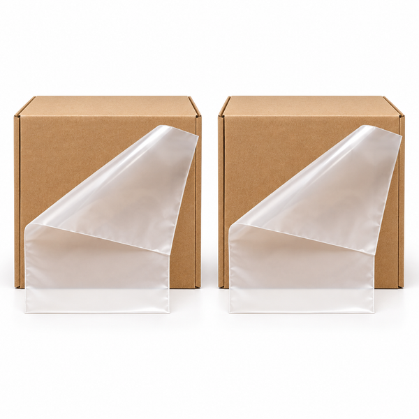 Two brown cardboard boxes, each with a clear plastic sheet partially peeled back, shown on a clean white background.