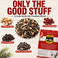 Wakefield wild bird seed ingredients including peanuts, cranberries, raisins and sunflower seeds