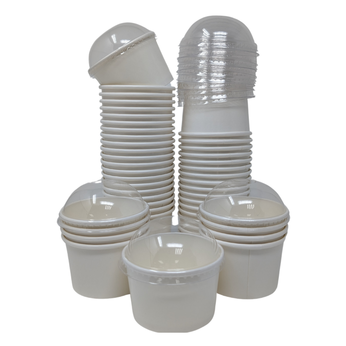 Delightful Packaging 4 Ounce Ice Cream Cups (White Cup Stacks With Lids)