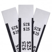 Black pre-sealed currency straps printed with a $25 total