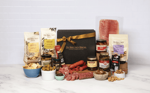 Di Bruno Bros. Charcuterie Collection Gourmet Gift Box and its packaged assortment