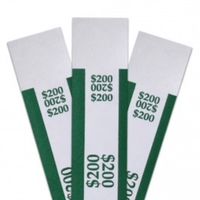 Green pre-sealed currency straps for a $200 stack of two-dollar bills