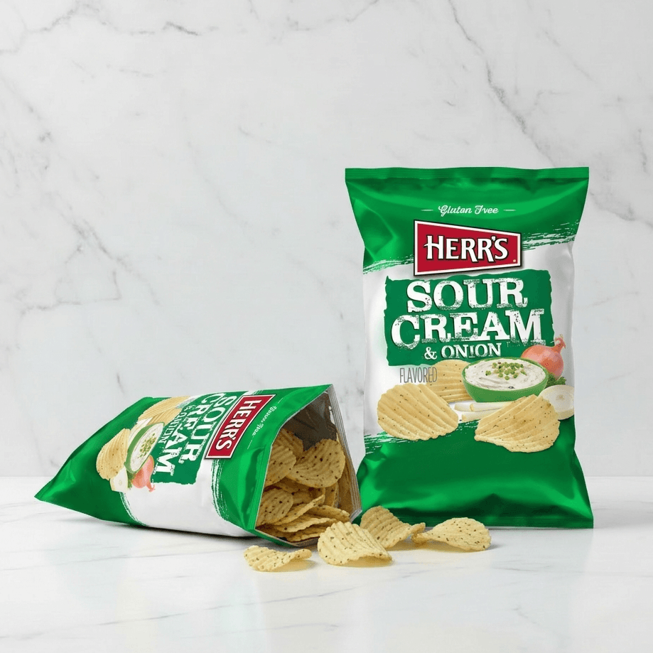 Two bags of Herr’s Sour Cream and Onion potato chips