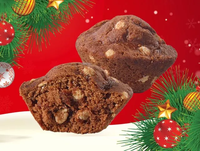 Whole and cut-open Little Debbie Hot Cocoa Mini Muffins with marshmallow-flavored bits