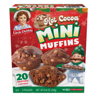 Front of Little Debbie Hot Cocoa Mini Muffins 8.44-ounce holiday box with 20 muffins