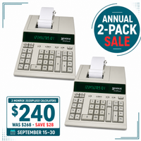 Two ivory Monroe 2020PlusX printing calculators for $240, regularly $268, during the Annual 2-Pack Sale, September 15–30.