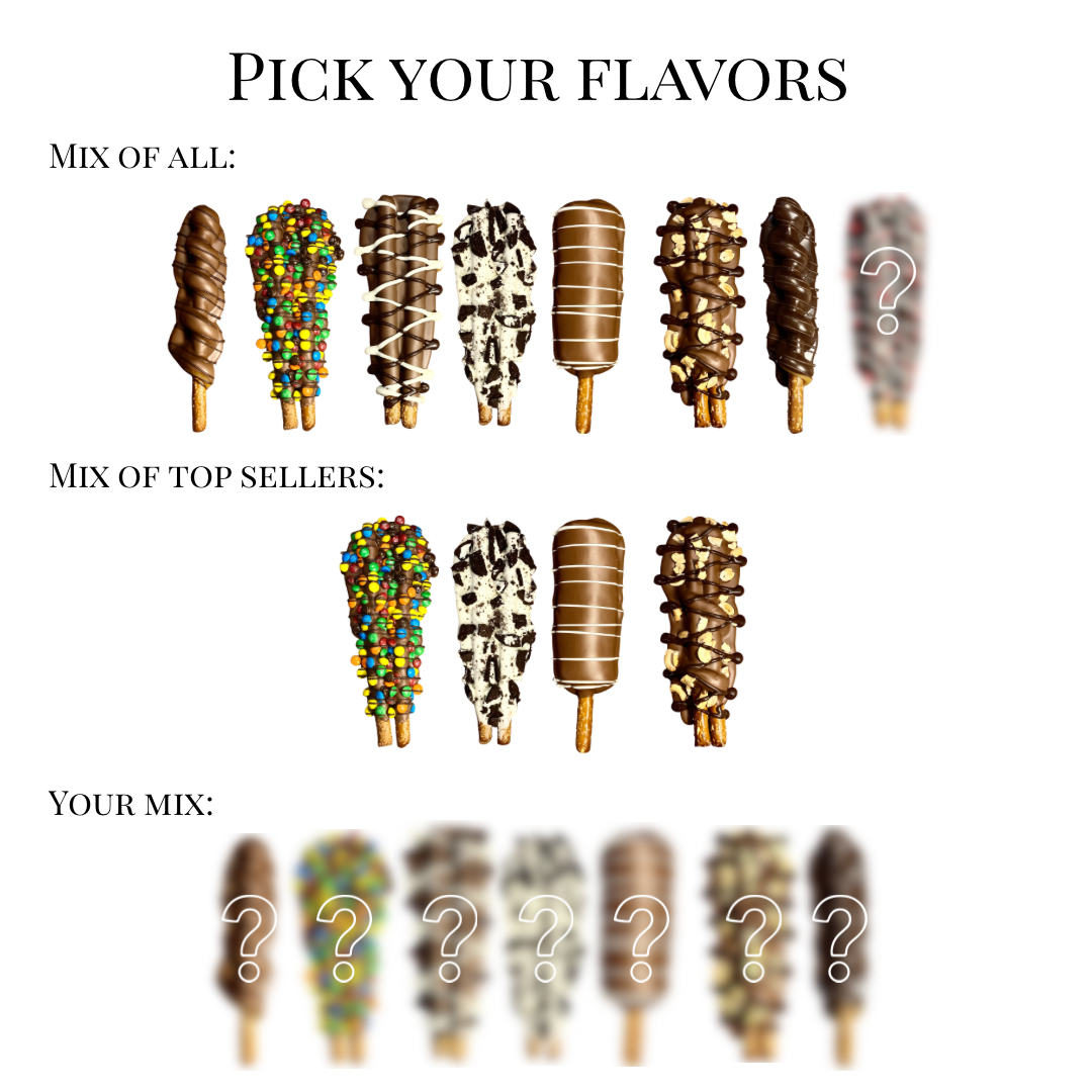 Sarah’s Gourmet eight-flavor, top-seller and custom chocolate pretzel assortment options