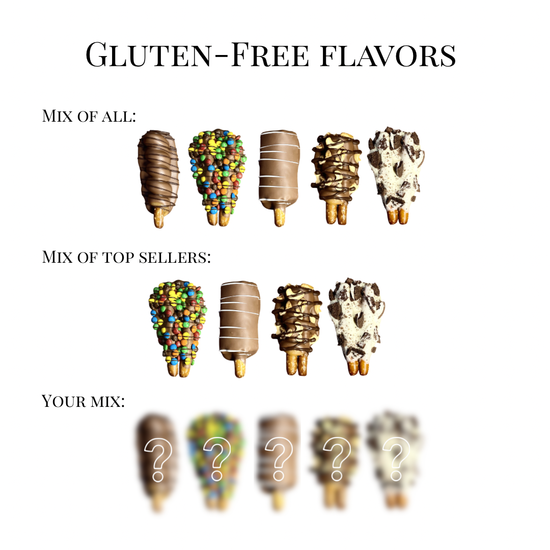 Sarah’s gluten-free pretzel flavor guide comparing the five-flavor mix and four top-selling flavors