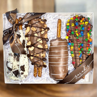 Sarah’s Gourmet Top Sellers gift box with four decorated chocolate-covered pretzels