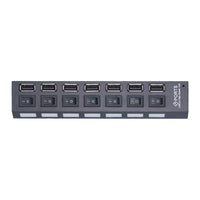 Top view of black seven-port USB-A hub with individual switches