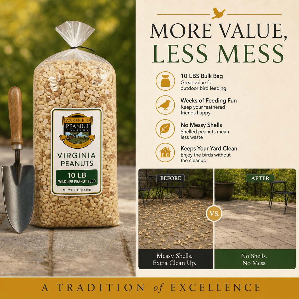 Wakefield 10 lb bag of shelled wildlife peanuts with kernels and no discarded shells