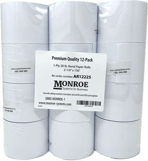 Monroe AR12225 Premium Single-Ply 2 1/4" x 150' Calculator Tape Rolls